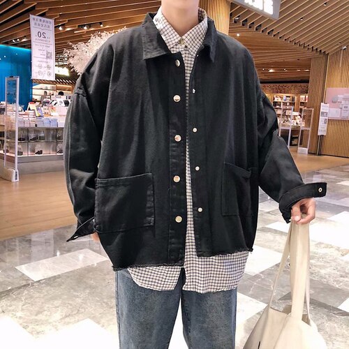 Menn jakker japansk stil last jakke herre høst løs ulzzang denim årgang student trendy fast uformelt enkel alle-kamp topp: 1- vanlige / L