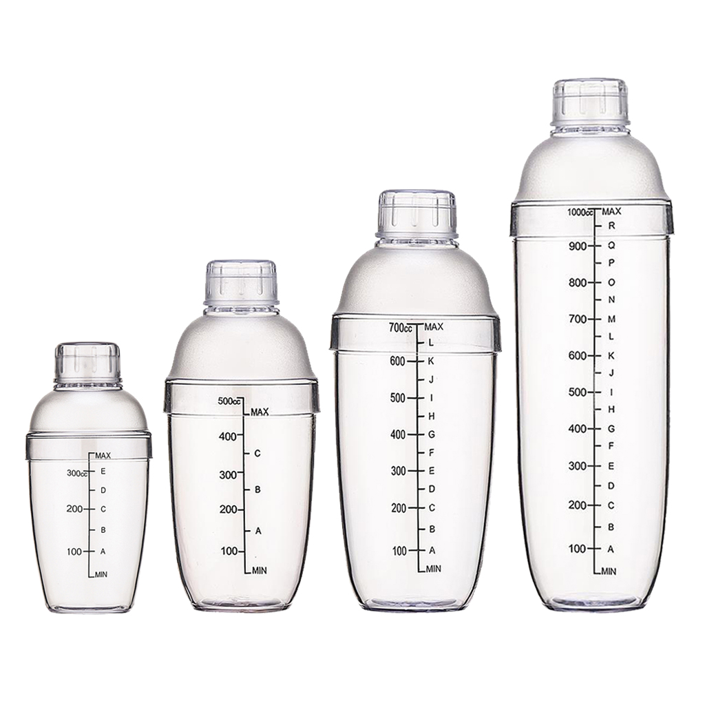 Cocktail Shaker Bar Tool 4 Sizes - Martini Shaker - Plastic Acrylic Clear Bar Tool, 10 oz, 18 Oz, 25 oz, 35oz