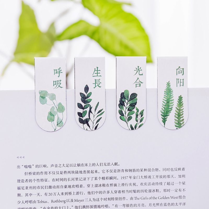 4pcs/set Green Plant Magnetic Bookmark Book Marker Page Clip Office Supplies Student Stationery Souvenir Collection Kids