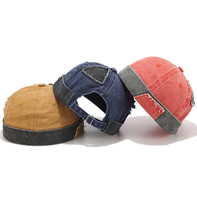 Chapeau Vintage Hip Hop pour hommes, casquette de crâne en coton délavé rétro, chapeau sans bord réglable, casquette respirante de propriétaire, chapeau de marin,