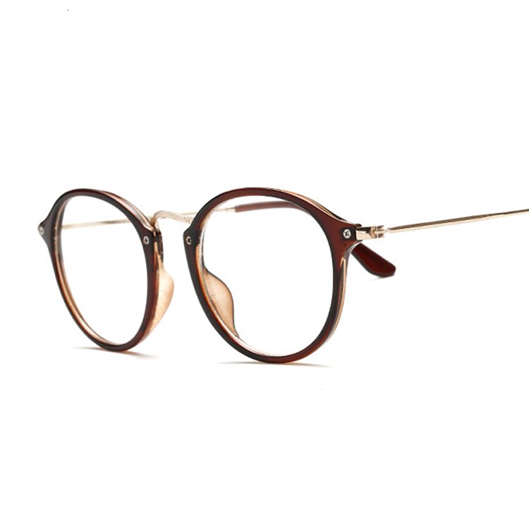 Armação redonda vintage para óculos de grau, óculos unissex redondo, lente óptica de miopia, simples, armação de olho de gato: Marrom