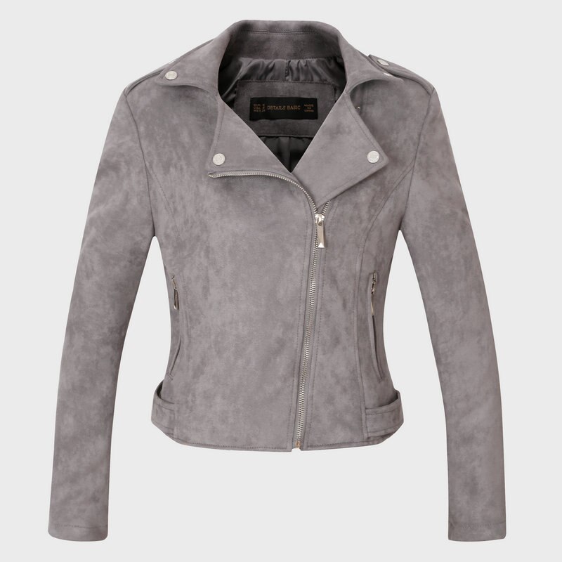 Höst vinter dam vintage faux mjuk mocka jackor dam slim fit matta rockar streetwear: X007 grå / L