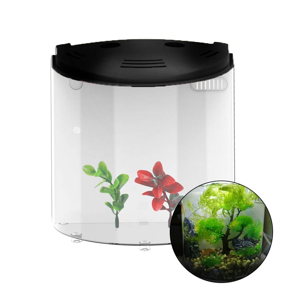 Usb akvarium kit med led belysning kraftfilter halvmåne form hem kontor dekoration fisk akvarium