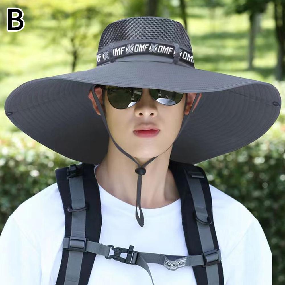 Summer Large Sun Hat Men Women Breathable Fishing Caps Sun UV Protection Mesh Fisherman Hat Hiking Outdoor Beach Cap: Dark Grey