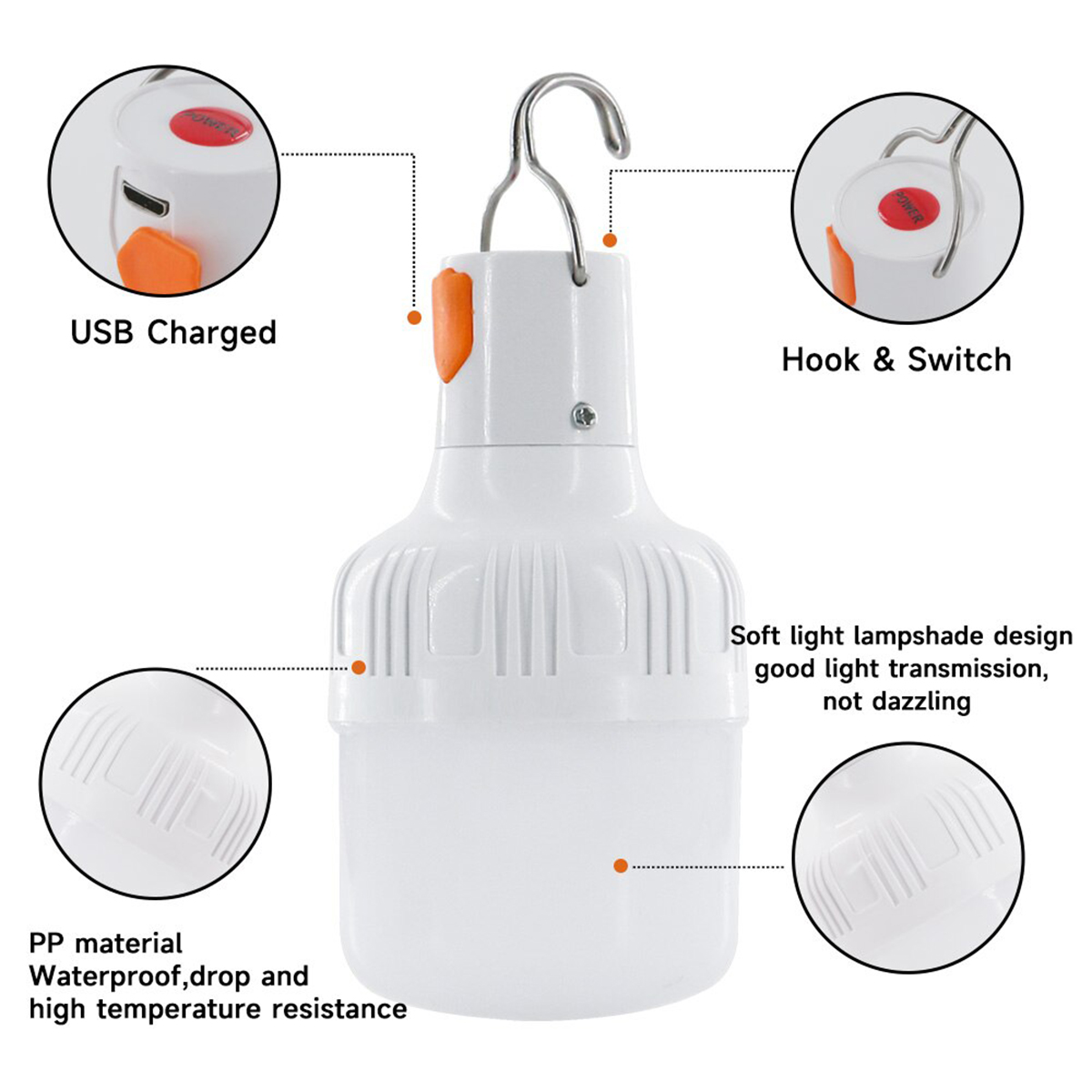 Utomhus led-lampa campinglampor usb-laddningsbar lampa nödtält marknaden anslut bärbar lykta glödlampa batteri grill camping