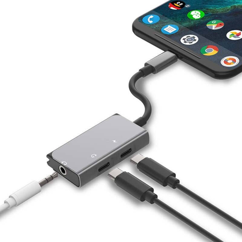 Type-c oplaadadapter 3 in 1 3.5mm dubbele type-c hoofdtelefoonaansluiting o converter dp snellaadadapter voor huawei