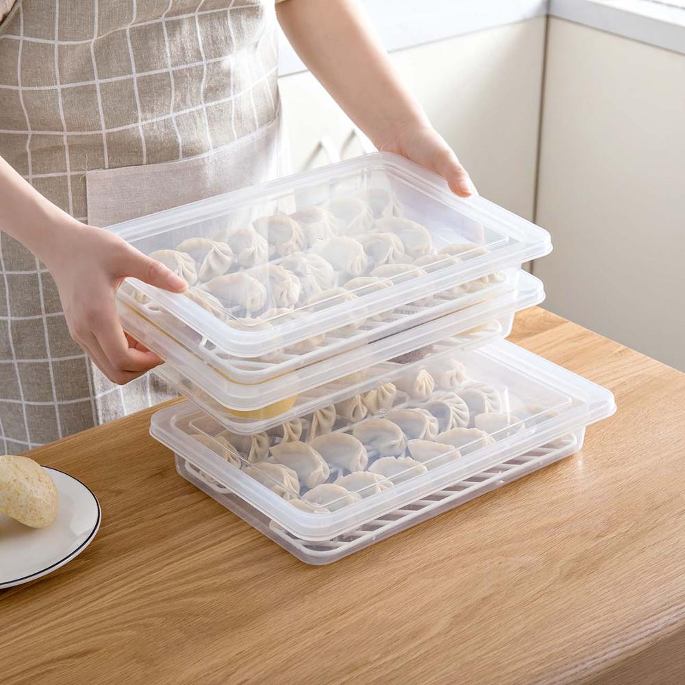 Transparante Keuken Stapelbaar Dumplings Dienblad Huishouden Dumplings Scherper Grote Koelkast Voedsel Vis Garnalen Opbergdoos