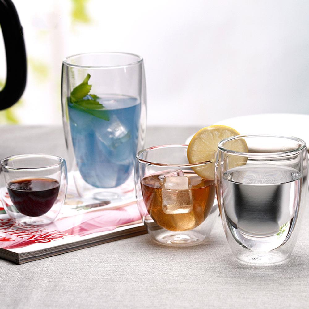 Tazas de café de vidrio, 80-600ml, té, cerveza, cocina, taza de té clara, cristalería, leche de comedor, bebidas de doble pared, térmicas aisladas