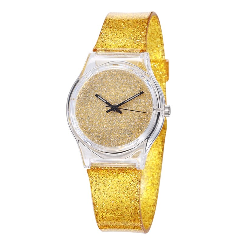 Montre à quartz transparente pour enfants, étanche, simple, couleur unie, brillante, pour garçons et filles, pour étudiants: Or