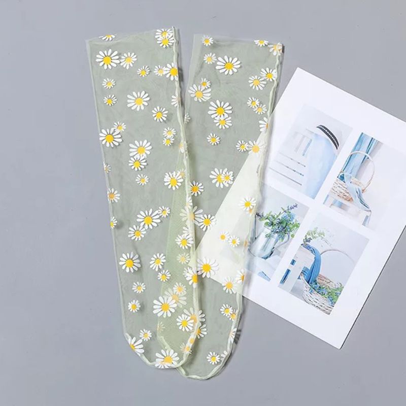 Women Girl Sheer Mesh Loose Ankle Socks Daisy Candy Color Loose Mid Tube Hosiery
