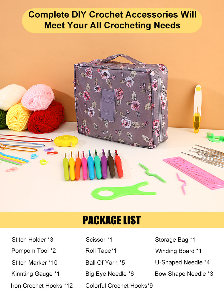 59 Pieces Knitting Crochet Set, Home Use Sewing Tool Kit, Craft Knit Tools with Crochet Thread, DIY Craft Sewing Tools with Bag
