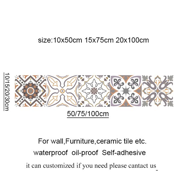 20 x 100cm pvc vægklistermærke spansk stil retro badeværelse vandtæt arabisk selvklæbende tapet gulvmosaik fliser klistermærker væg: 2 / 10 x 50cm