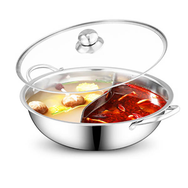 Kiinalainen kattila kannella paksuntaa ruostumatonta terästä 2 in 1 jaettu hotpot keittiön pannu kannella kaasuliesi induktioliesi: B kannella 28cm