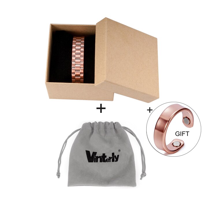 Vinterly Buy 1 Get 1 Pure Copper Bracelet Men Energy Magnetic Bracelet Copper Wide Adjustable Cuff Bracelet Bangles for Men: CB021 bag box