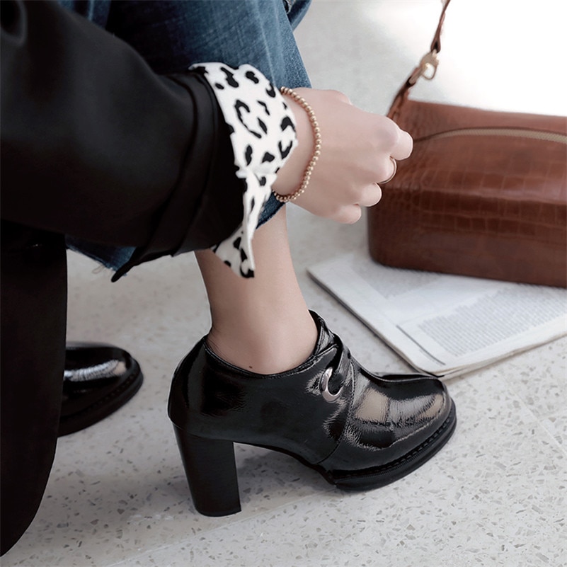 Fedonas forår efterår patent læder kvinder pumps side lynlås fest sko kvinde kvinde store størrelse sko pumps