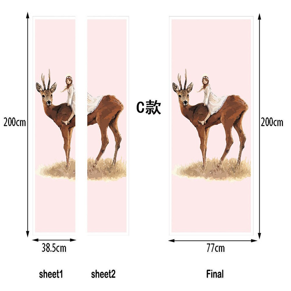 Mooie Geschilderd Elanden Europese Stijl Deur Sticker 3D PVC Behang DIY Waterdichte Muurschildering Sticker Voor Woonkamer Slaapkamer Home Decor