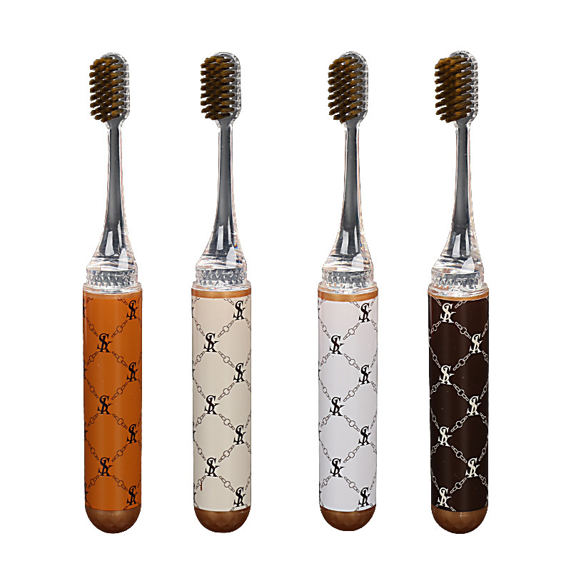 Juego de 4 unidades de cepillos de dientes Extra suaves, portátil, cerdas cónicas elegantes, cepillos de dientes de viaje, de lujo y encías reclinadas: Marfíl