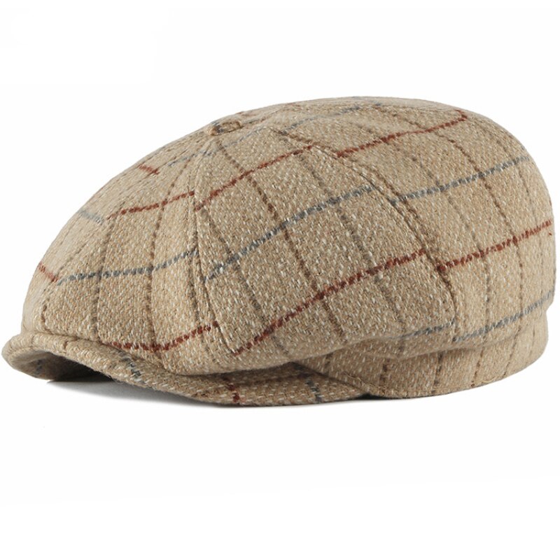 Gorro de Tweed Retro a cuadros para hombre, boina, informal, Czapka, gorros octogonales, Cappello Uomo, de invierno,