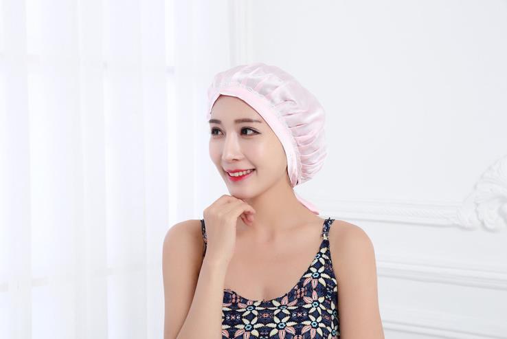 100% Silk Sleeping Cap Soft Silk Night Sleep Cap Sleeping Hat Bonnet Burgundy Sleepwear With Tie Adjustable: pink