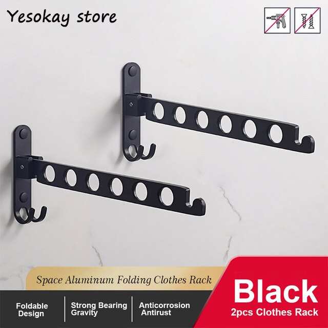 Aluminium Zwart Kledingrek Swivel Folding Kleerhanger Rack Droger Balkon Droogrek Voor Kleding Hanger Wandmontage: 2pcs Black Rack