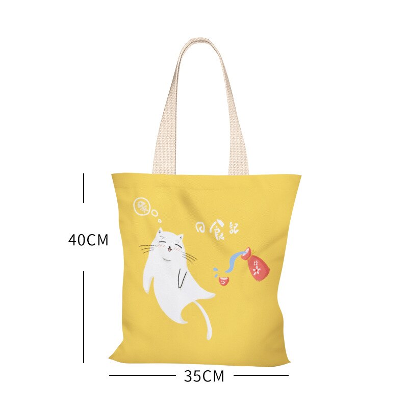 Japońskie małe świeże płótno damska torba na ramię kreskówka słodki kociak dużego ciężaru torba płócienna torba studencka płócienna torba