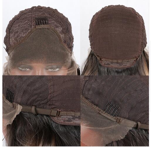 Silvia 6 # Natural castaño oscuro cuerpo ondulado sintético encaje frontal pelucas café marrón sin pegamento resistente al calor pelo de fibra para mujer