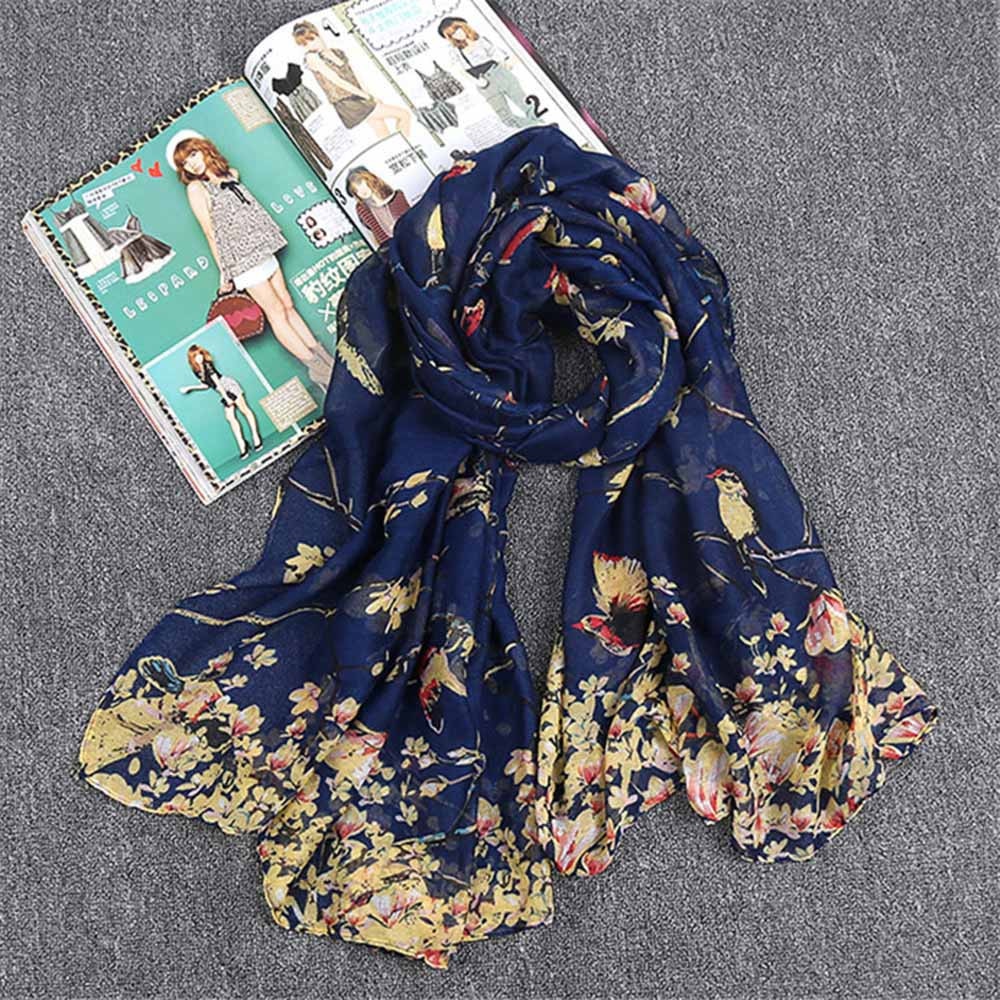 Ladies Scarf Floral Bird Printed Women Long Scarf And Shawl Female Hijab Bufanda Mujer#H15