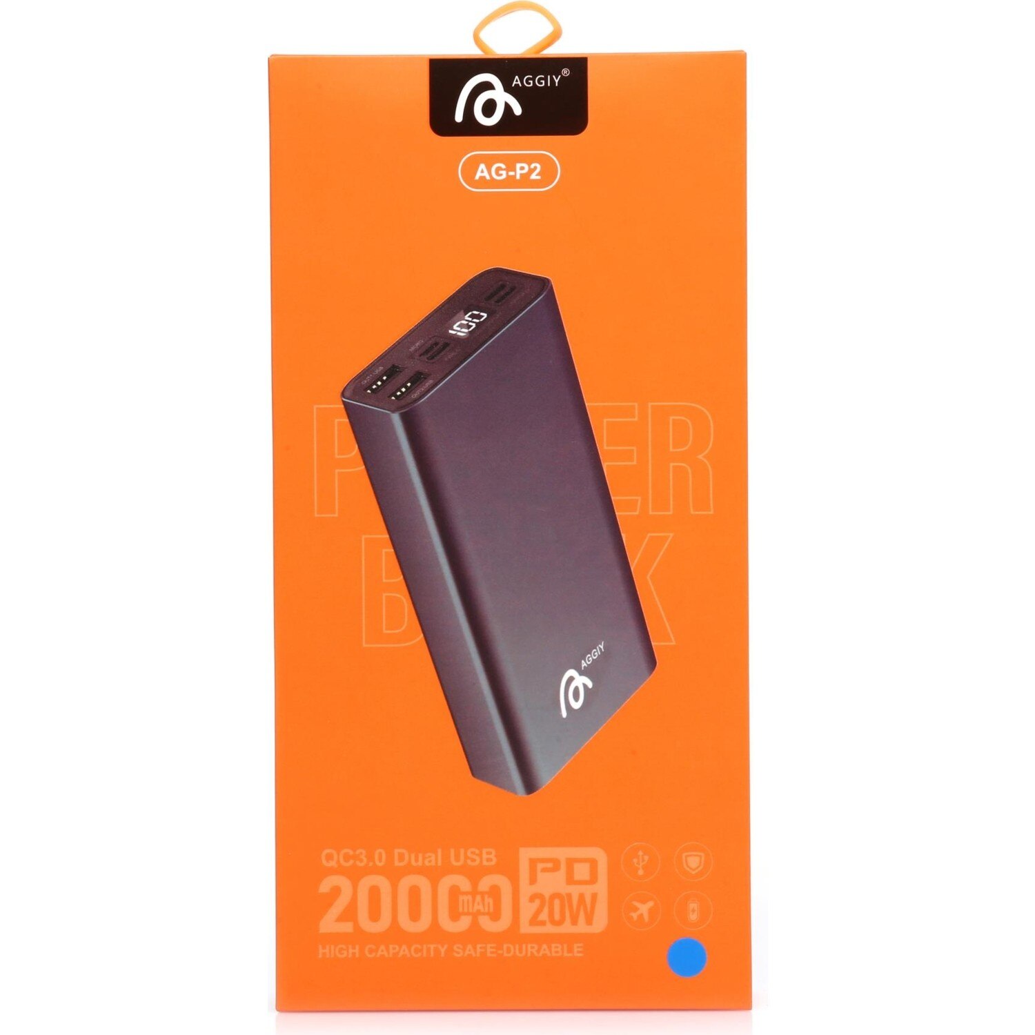 Aggiy ag -p2 - 20,000 mah powerbank 20w schnellladefunktion 3.0 unterstützt alle geräte, metallgehäuse, dual-port-usb-ausgang, led-anzeige, typ-c-, micro-usb- und lightning-anschlüsse, hohe kapazität, sicher und langlebig