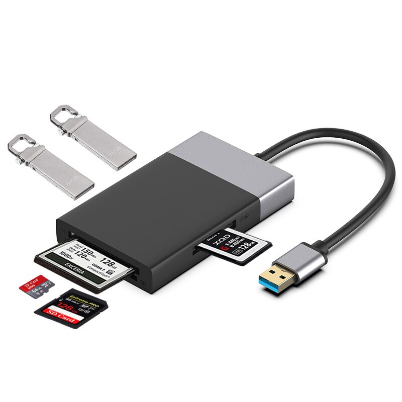 6in1 Usb 3.0 Hub Kaartlezer USB3.0 Naar Cf Xqd Sd Tf Memory Card Reader Writer Otg U Flash Disk adapter Voor Windows Mac Laptop Pc