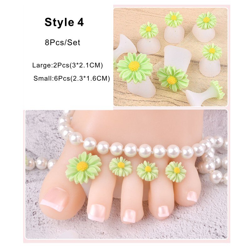 8 teile/satz Silikon Zehe Separator Gänseblümchen Blume Sonnenblumen Waterdrop DIY Füße Kappe Nagel Kunst für Salon Verwenden: dunkel khaki