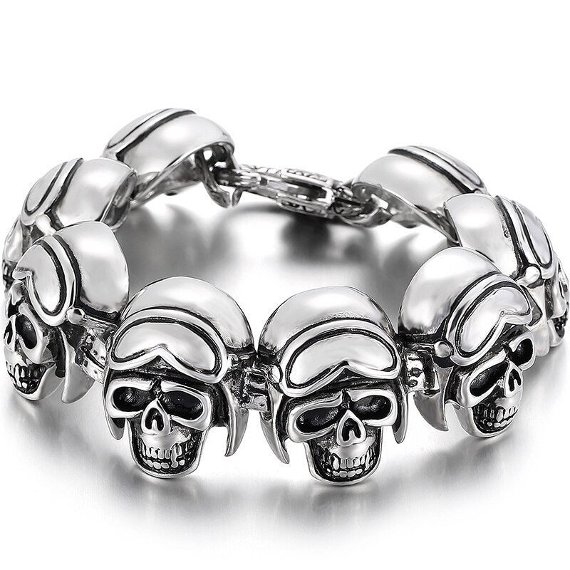 Punk Felsen Totenkopf Armbinde Herren - Titan Stahl Skelett Armreif - Radfahrer Kette Schmuck: B / 22cm