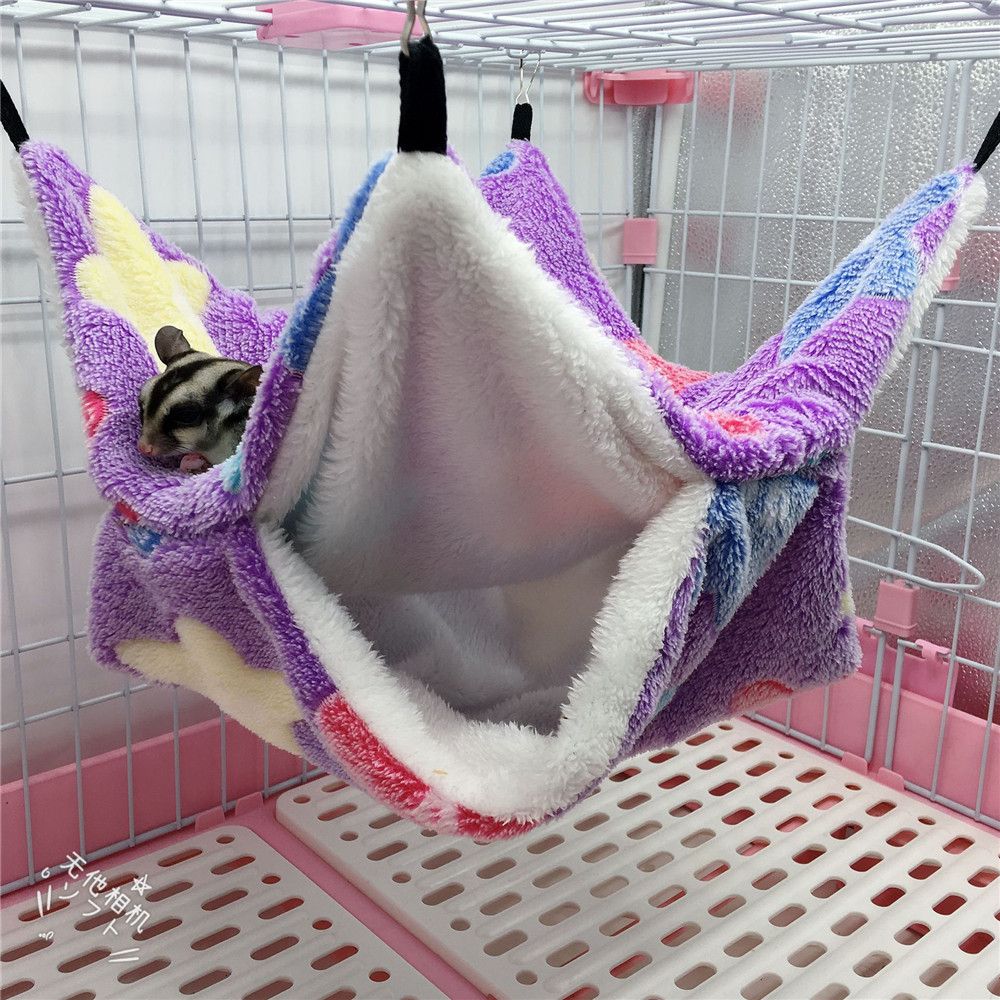 Small Pet Hammock Hanging Beds Hamster Cage Ferret Rat Squirrel Beds Comfortable Double-layer Plush Cotton Nest Pet Sleeping Bag