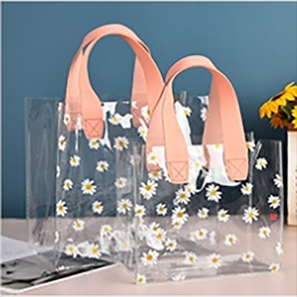Transparent Klar Toteväska PVC Handtag Transparent Shoppingväskor Liten Daisy Handväska