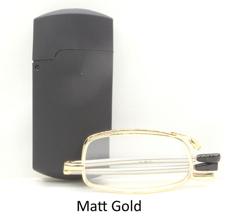 Unisex heren en Dames Opvouwbare leesbril, Draagbare Mini Slanke Leesbril, Verstelbare telescoop armen, PD62 +-1MM: +250 / Matt Gold