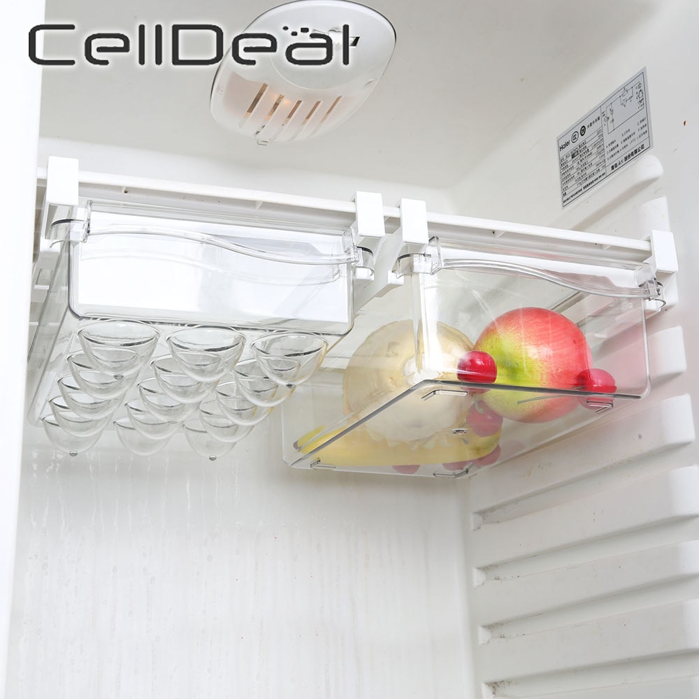 Plastic Clear Fridge Organizer Slide Under Shelf Drawer Box Rack Refrigerator Egg Vegetable Kitchen Fruit Food Storage Container