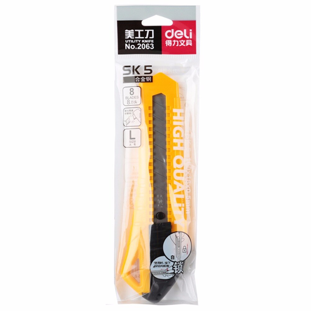 DeLi Utility Knife Large Foil Paper Cutter Auto-lock Wallpaper Knife Open Box Blade Office School Supply Home Tool