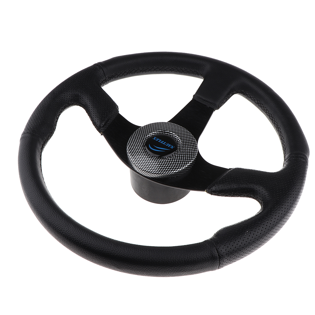 Universal Yacht Marine Pontoon Boat Steering Wheel 340mm 6 Bolts PU Material Soft Grip, Aluminum 3 Spoke 3/4 inch 19mm Shaft