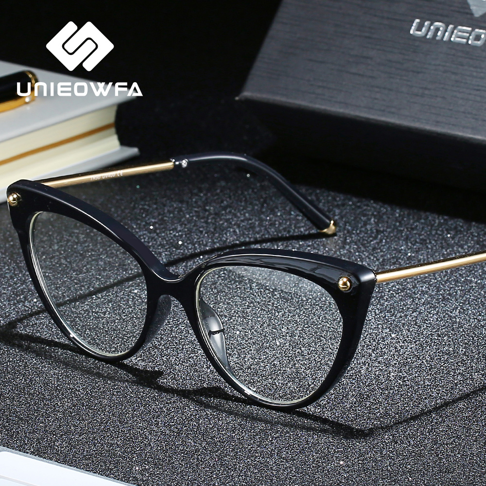 UNIEOWFA Retro Cat Eye Women Glasses Optical Frame Clear Myopia TR90 Big Frame Eyewear Vintage Prescription Eyeglasses Frames