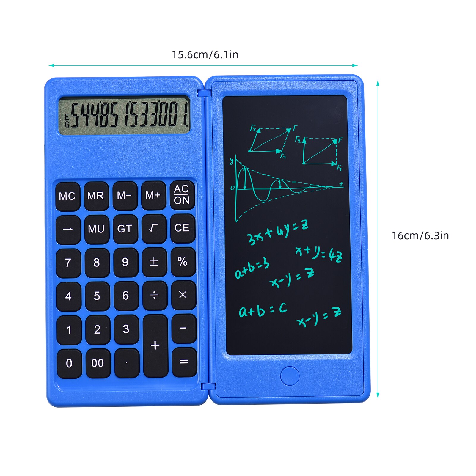 Foldable Calculator &amp; 6 Inch LCD Writing Tablet Digital Drawing Pad 12 Digits Display with Stylus Pen Erase Button Lock Function