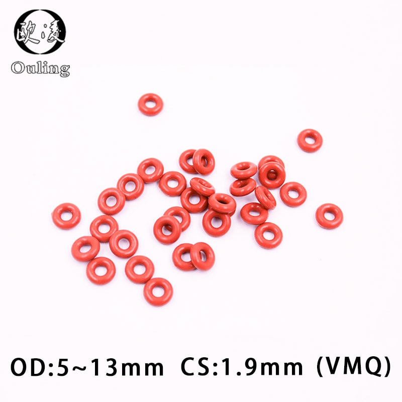 10 Stks/partij Red Silicon Ring Siliconen/Vmq O Ring 1.9Mm Dikte OD5/6/7/8/9/10/11/12/13Mm Rubber O-Ring Afdichting Pakking Ring Ring