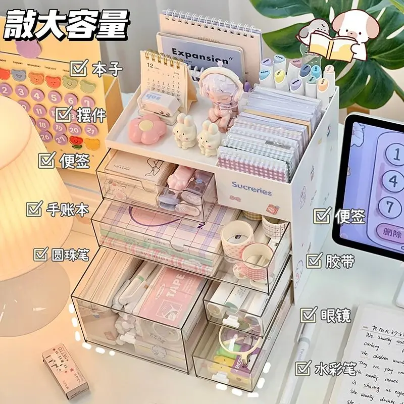 Desktop Drawer Storage Box Student Desk Stationery Cosmetics Colored Pen Sorting Box Organizer of Office Pen Holder Shelves