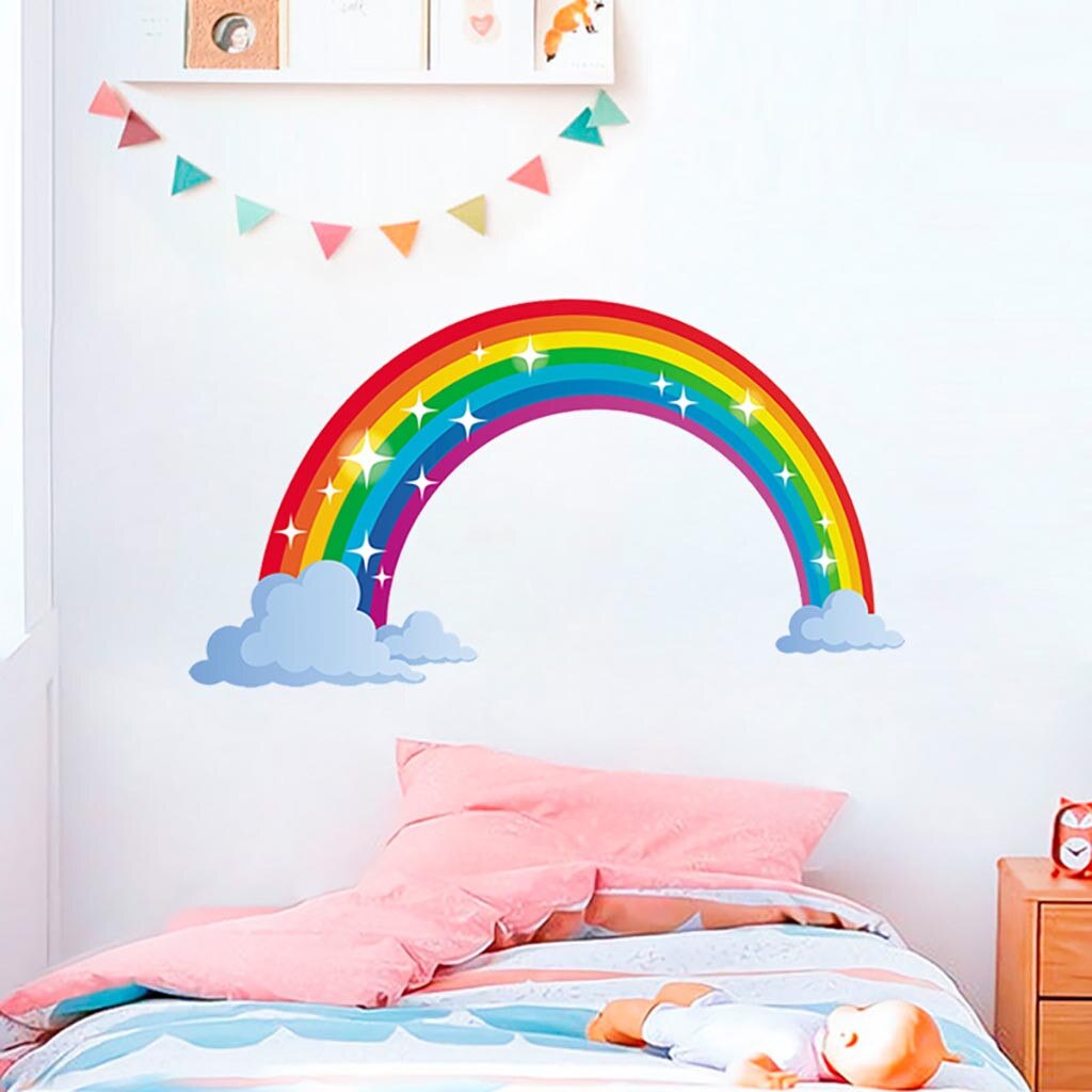 Rainbow Clouds Wall Sticker Kids Bedroom Nursery Window Decals Vinyl Art Murals Removable Wallpaper Pvc Home Shop Diy Decoration