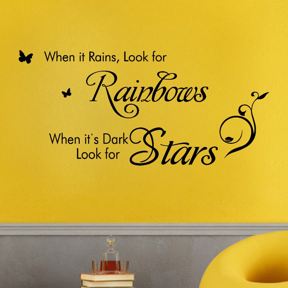 Inspirerende Woorden Wanneer Het Regent Look Voor Regenbogen Engels Quote Art Muursticker PVC Verwijderbare DIY Interieur Decals Voor Muur Kamer