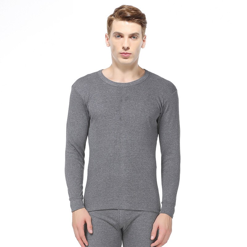 Men Plus Size Cotton Winter and Autumn Thermal Underwear Round Collar Undercoat Jacquard Long Johns Suit: 6810-Dark Gray / XXL