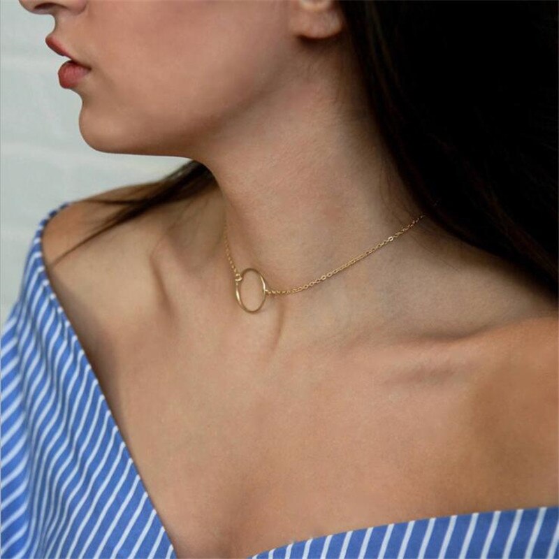 Simple Gold Color Circle Round Choker Neecklace For Women Girls Punk Geometric Tiny Chain Necklace Jewelry Friend Party