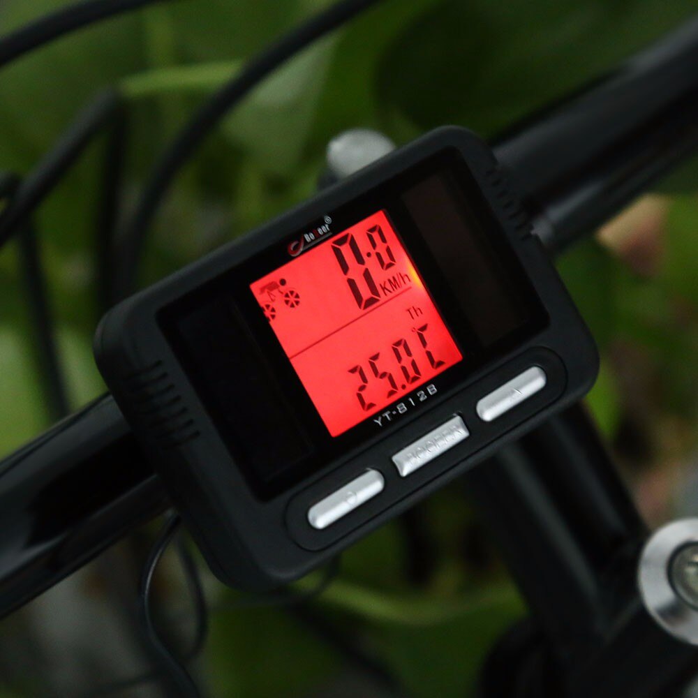 Waterproof Bicycle Computer Wired MTB Odometer Stopwatch Speedometer Watch LED Backlight 2.8 inches Of big ScreenRed light