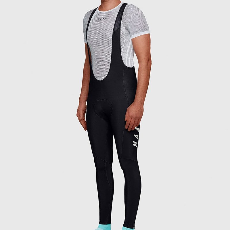 Pantalones con tirantes de ciclismo, ropa clásica de entrenamiento de lana térmica, cierre plano con almohadilla de alta densidad, larga y ajustada, para invierno, novedad de: black / XS