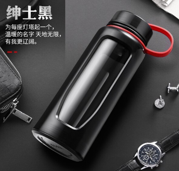 Glas Flasche Wasser Flasche 1000Ml Glas Wasser Flasche Thermos Glas Glaskolben Sport Glas Flaschen Fahrrad Becher Doppelten Boden Glas thermos: 1300ml / Schwarz