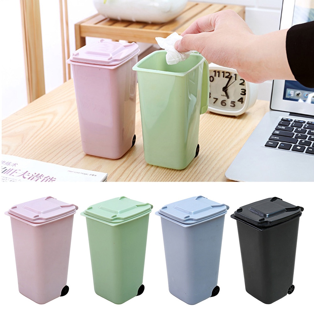Household Office Wheelie Mini Trash Can Desktop Bucket Dustbin Waste Bins home office storage table office organization