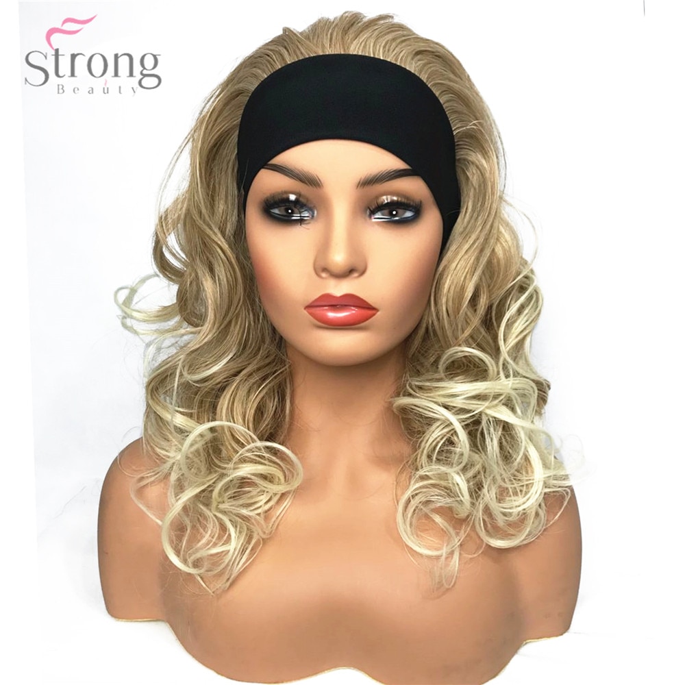 StrongBeauty vrouwen Hoofdband Pruik Synthetische 3/4 Haar Blonde Lange Krullend Natuurlijke Pruiken Capless